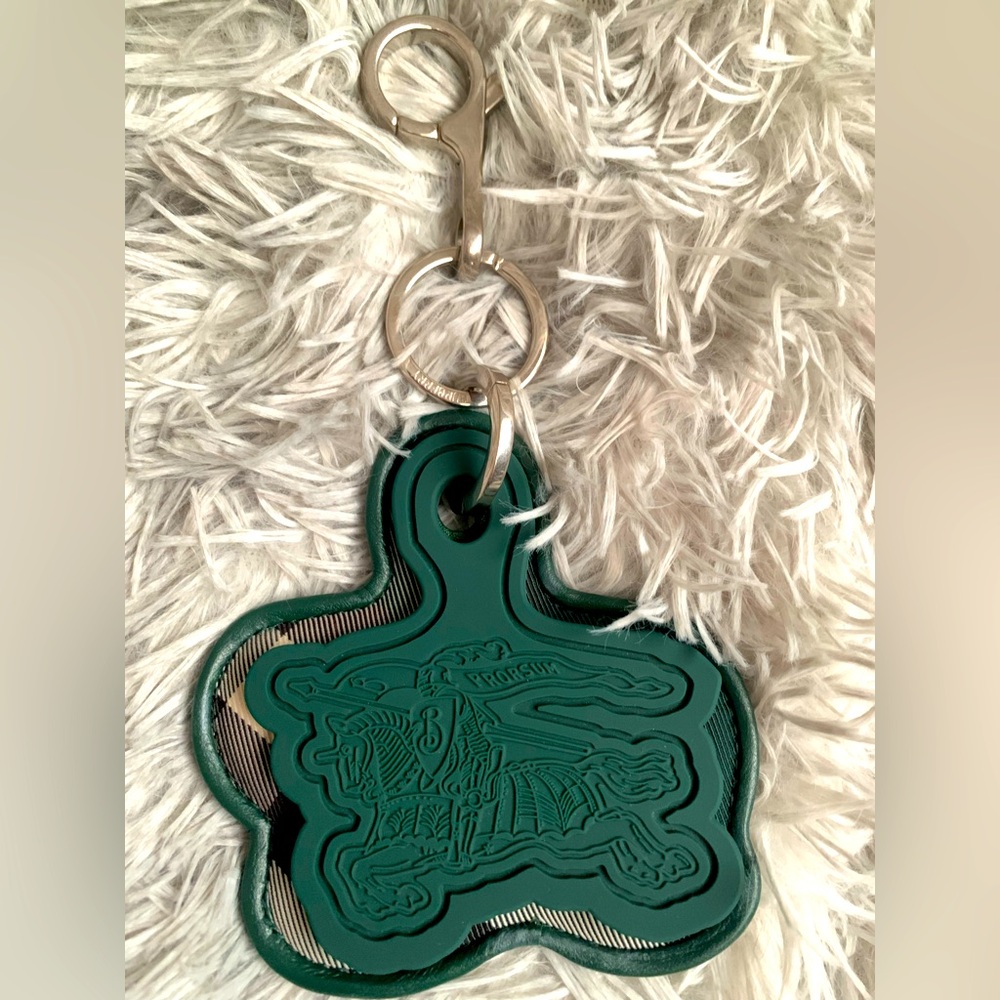 Forest Green Burberry Keychain-With Silver Chunky Hardware- Extremely Durable!!!